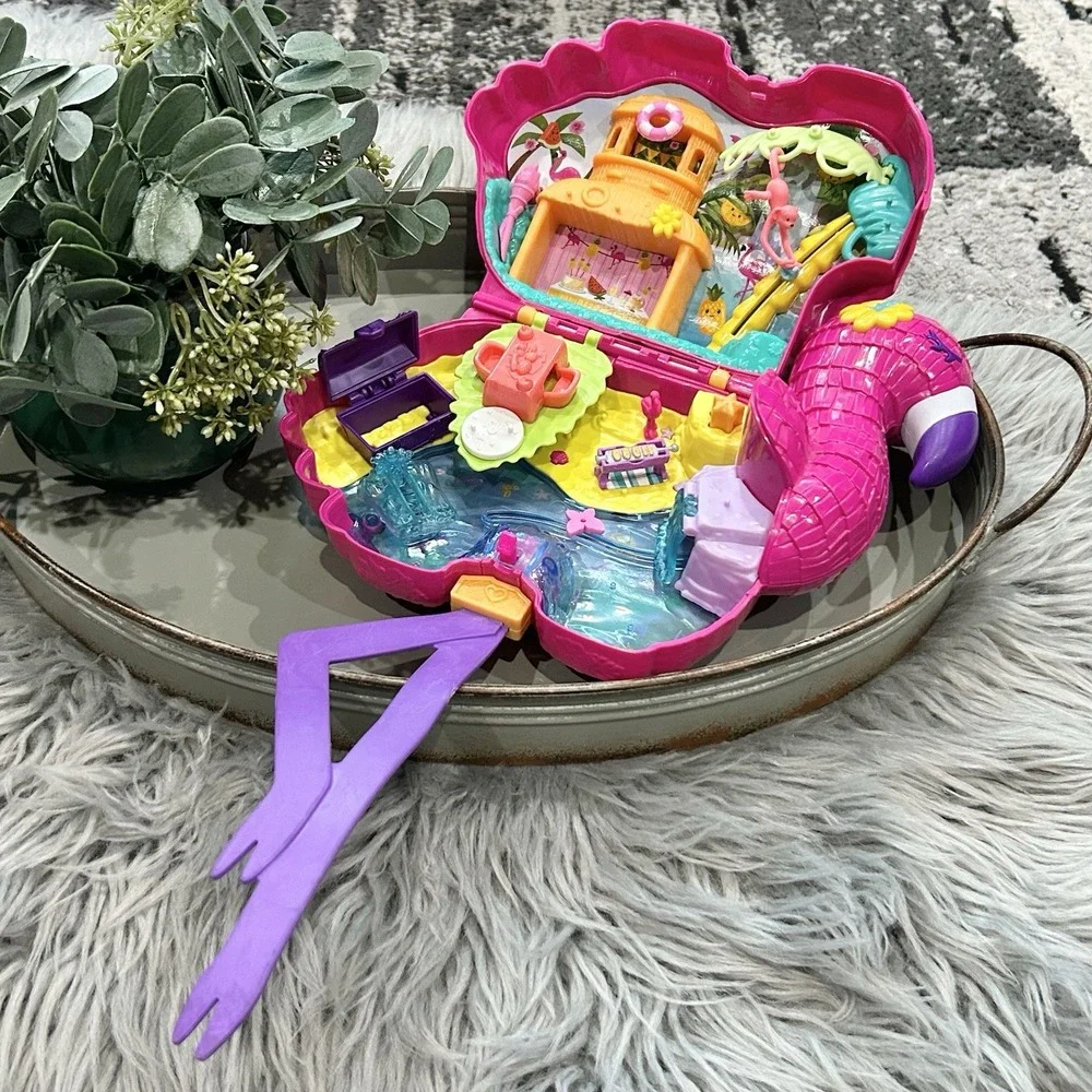 Polly Pocket Flamingo Animals Playset Mini Beach Scene W/ Some Accessories